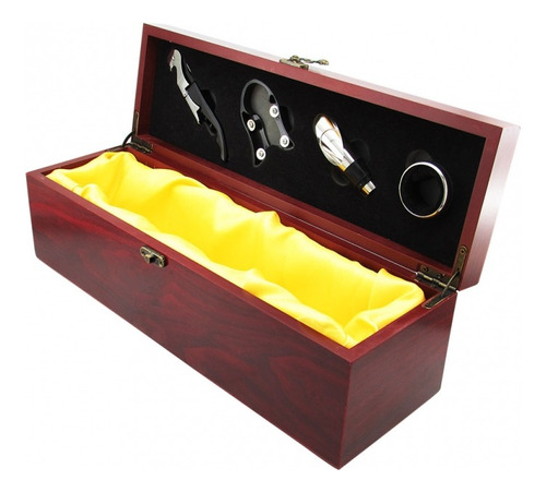 Cofre Bar Kit De Vino En Madera Descorchador 4 Accesorios