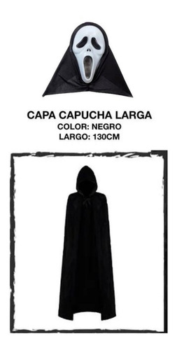 Combo Scream El Grito Careta + Capa Negra Larga Con Capucha