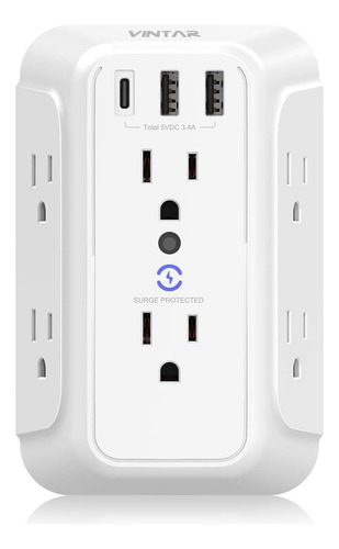 Enchufe Inteligente Marca Vintar /6 Tomas/3 Usb/blanco