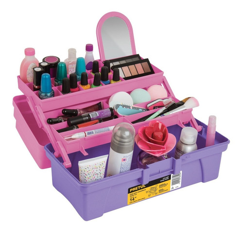 Caja Cosmeticos Barniz Accesorios Maquillaje Incluye Espejo.