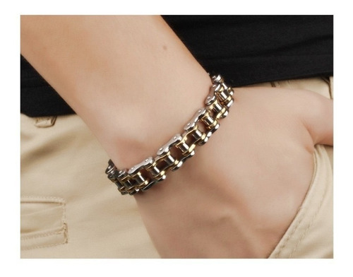 Pulseira Masculina Em Aço Inoxidável 316l + Banho Ouro 18k