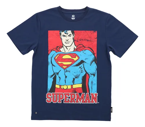 Polera Niño Superman Cuadro Azul Dc Comics