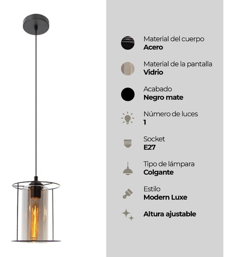 Lámpara Colgante Modern Luxe Negro E27 40w 1 Luz