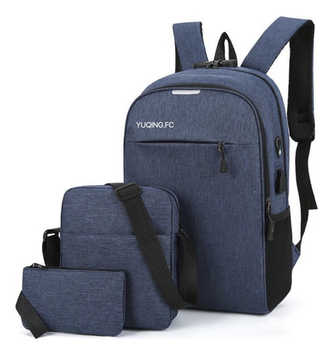 Mochila Casual Escolar Laptop 15.6 Carga Usb Trae 3 Piezas Color Azul