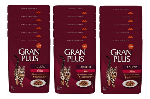 Sachê Gato Adulto Carne 85g Gran Plus Kit 15 Unid.