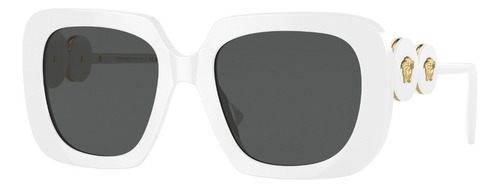 Anteojos De Sol Versace Ve4434 314/87 Mediano, Diseño Mariposa Con Marco De Acetato Color Blanco, Lente Negra De Plástico Clásica, Varilla Blanca - Ve4434