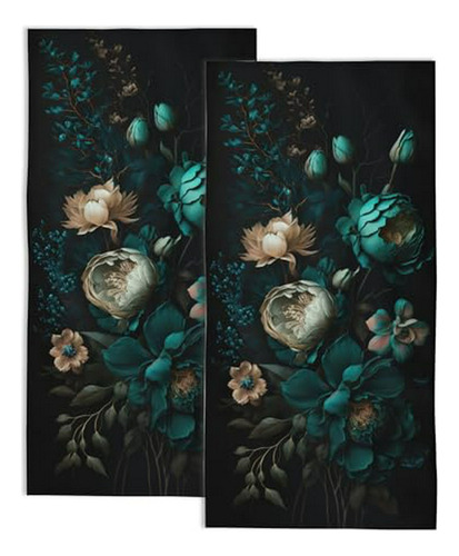 Toallas De Mano  Flores Verdes, Set X2. Suaves, Decorativas.