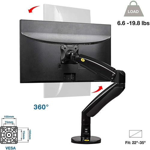 Imagen 6 de 6 de Soporte De Escritorio Con Piston Neumatico 22 A 35 Monitor