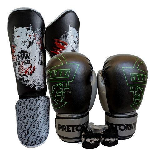 Kit Para Muay Thai Luva Caneleira Bandagem Bucal Feminino