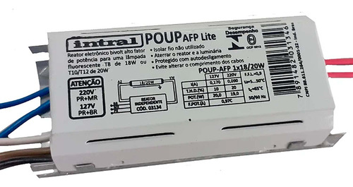 Reator Eletronico Afp 1x18w 1x20w Bivolt Poup.3134