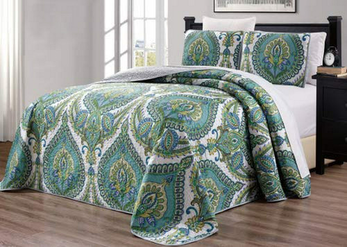 Edredón Reversible King Size Turquesa/gris/blanco/verde Salv