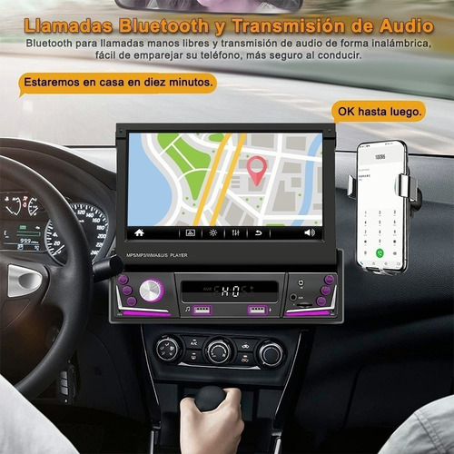 Autoestéreo 1 Din Bluetooth Retráctil 7 In Mirrorlink Cámara