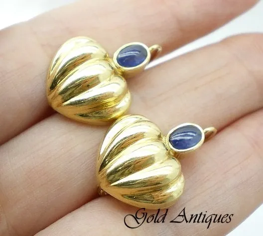 Par De Aros De Oro 18 Kt Corazon Y Zafiros Azul