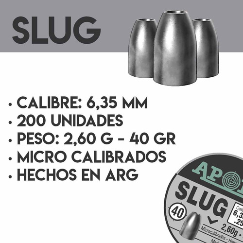 Imagen 3 de 9 de Balines Apolo Slug 6,35 Mm X200 40 Gr