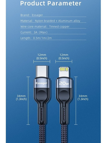Cable Type-c Para iPhone Y iPad - Tipo C A Lightning Pd 20w