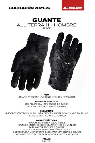 Imagen 6 de 9 de Guantes Moto Cortos Ls2 All Terrain Cuero Negro Devotobikes