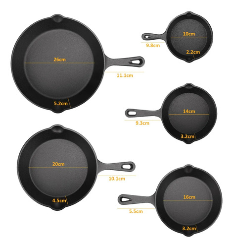 Sartén De Hierro Fundido Antiadherente Set De Sartenes 10pcs Negro