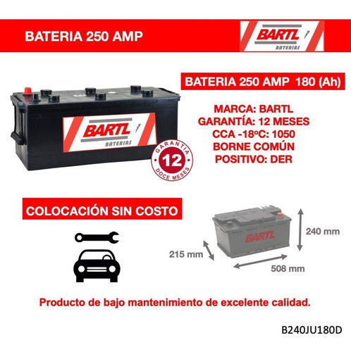 Imagen 6 de 9 de Bateria Bartl 250 Amp D Garantía 12 Meses