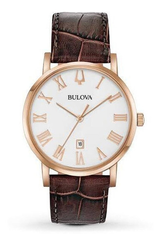 Relógio Bulova Masculino Slim 97b184 Rosê Couro Marrom