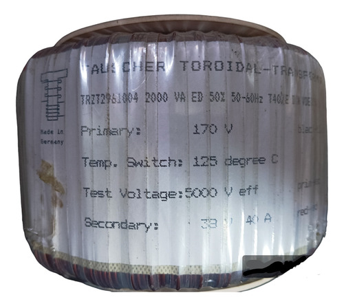 Transformador Toroidal Tauscher 2x80v - 40v, 56 A - 2500 Va