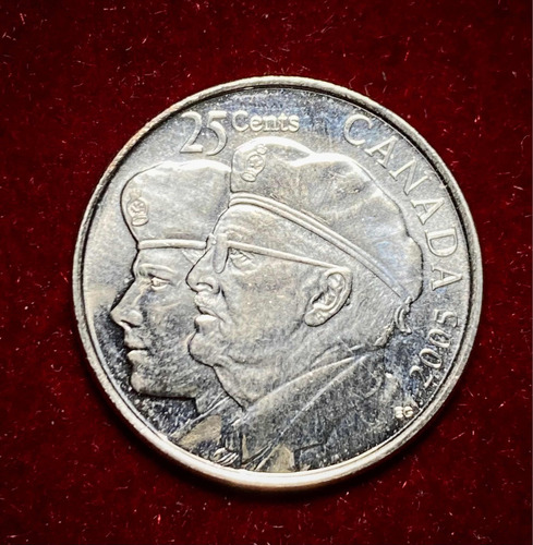 Moneda 25 Centavos Canadá 2005 Km 535 Año Del Veterano (Usado)