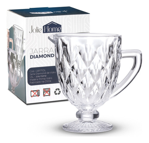 Jarra De Vidro 1,3 Litros Modelo Diamond Cor Transparente