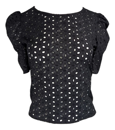 Blusa Dama Algodón Calada Manga Globo Verano Casual Fresca