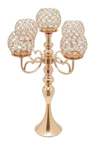 Candelabro Cristal 5 Brazos 21.5  Dorado, 2 Pack