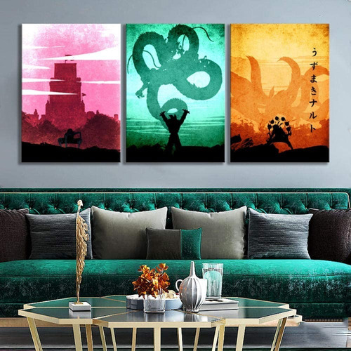 Set 3 Cuadros Decorativos Naruto Dragon Ball One Piece 40x60