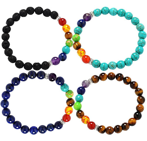 Seaberila 4 Pulseras De Chakras Para Mujer Lava Rock 7 Chakr