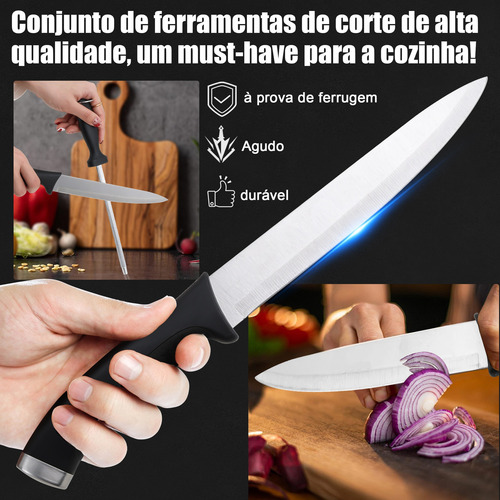Jogo De Facas Chef 16 Peças Com Lâminas Em Aço Inox E Cabos