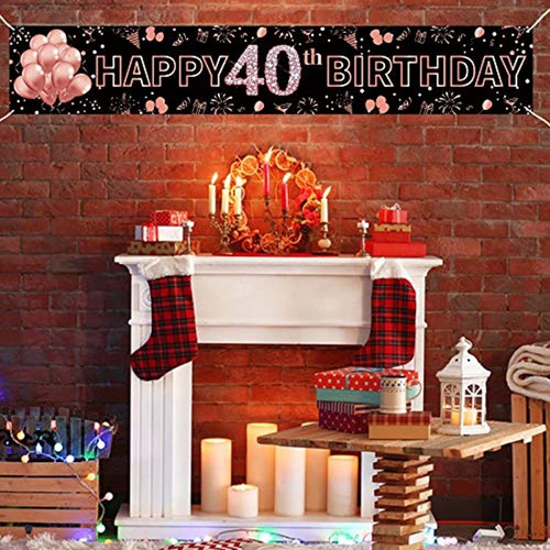 40 Cumpleaños Banner Decoraciones Para Mujeres, Oro Rosa