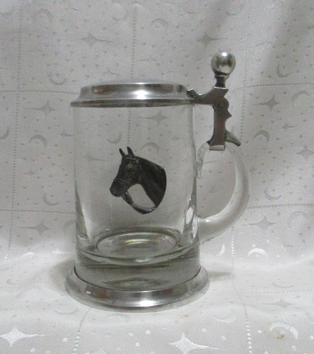 Mug Tankard Peltre Ecuestre Caballo Taza Cristal 350ml Tapa