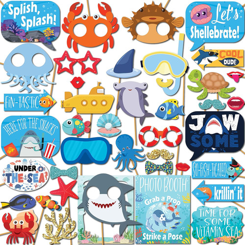 Under The Sea Photo Booth Props - Kit De Cabina De Fotos De 