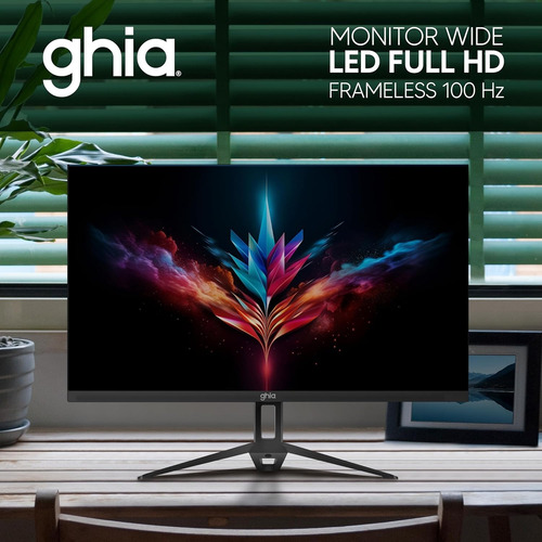 Monitor 23.8 Pulg Ghia Ips Full Hd 100 Hz Bocinas Sin Marco Negro