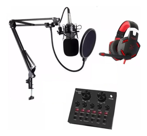 Set Microfono Consola Auriculares Estudio Grabación Sonido 