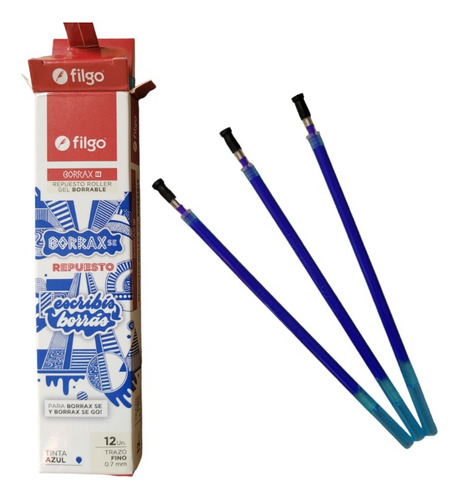 Repuestos Roller Gel Borrable Filgos Borrax Azul Pack X 3