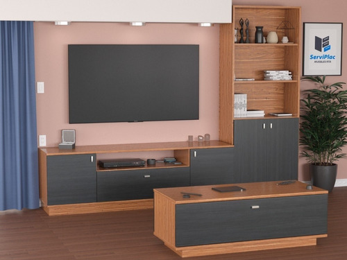 Combo Rack Tv + Mesa Ratona + Biblioteca Living Modular Rack