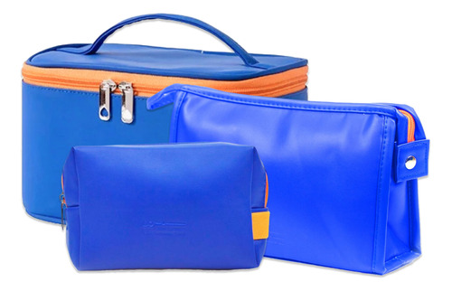 Set De 3 Neceseres Bicolor Para Viaje Azul - Unica