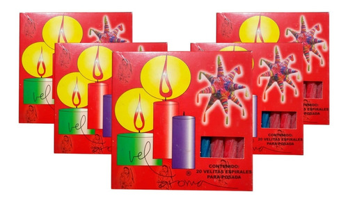 5 Cajitas De Velas Espirales Navideña Decembrina 20 Pzs C/u