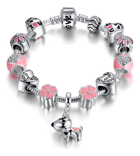 Puppy Dog Charm Bracelet Love Heart Charm B