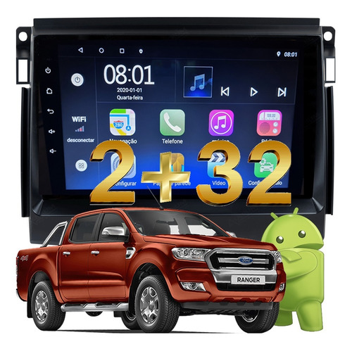 Imagem 1 de 10 de Multimidia Ford Ranger 2017 2018 19 4k Android Tv Cam Re
