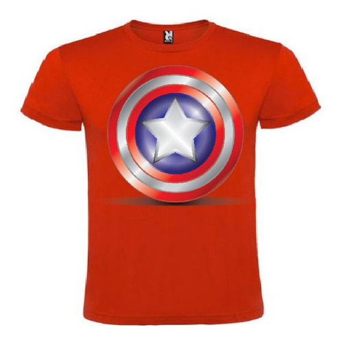 Polera Color Algodón 100% Niños Capitan America Escudo