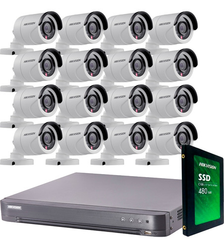 Kit Seguridad Hikvision Grabacion Full Hd 1080p Dvr 16 + Disco Instalado + 16 Camaras 2mp Exterior Infrarrojas + Ip