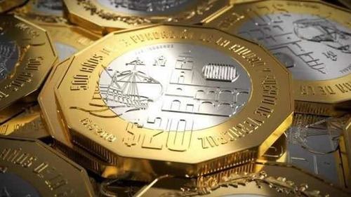 Moneda De 20 Pesos Conmemorativa De Los 500 Años De Veracruz Color Dorado