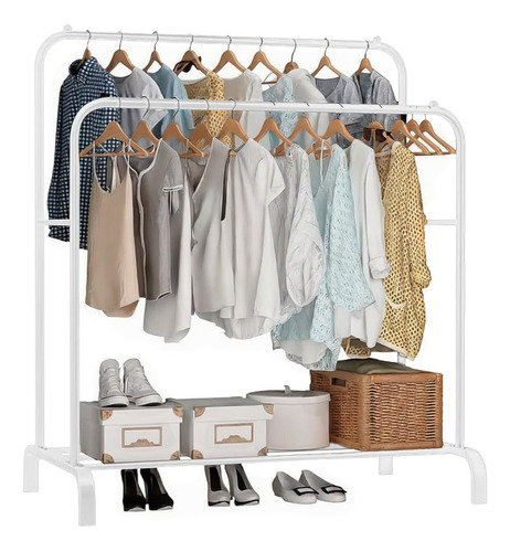 Rack Armable Ropa Organizador Doble Closet Armario De Piso Color Blanco