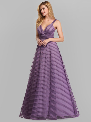 Elegante Vestido Fiesta Largo Tul Lila Importado