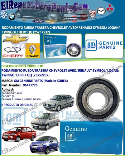 Rodamiento Trasero Aveo Symbol Logan Twingo Cher Qq 25x52x37