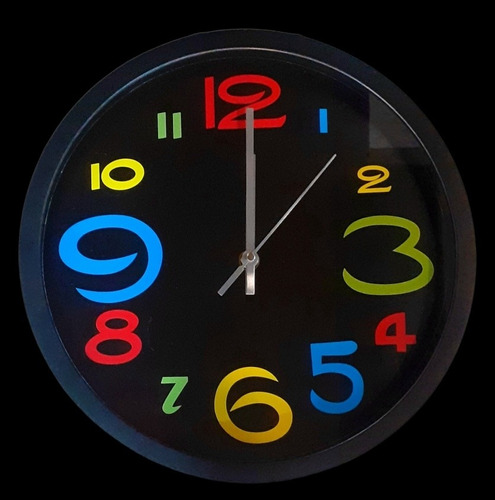 Reloj De Pared Negro Con Agujas. Mide 30cm De Diametro.