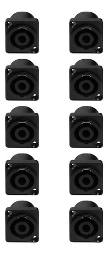 10 Conector Speakon Fêmea Painel Quadrado Trava Metal 4 Vias